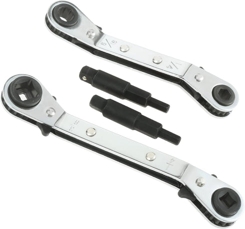 gohantee Hvac Service Wrench Tools Air Conditioner Valve Ratchet Wrench 3/16” to 3/8” 5/16'' x 1/4'' with 2 Hexagon Bit Adapter Kit for Air Refrig...