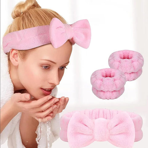 9PCS Spa Headband and Wristband Clean Set, Includes Makeup Sponges and Face Triangle Powder Puff Skincare Beauty Blender for Washing Face,Women Gi...