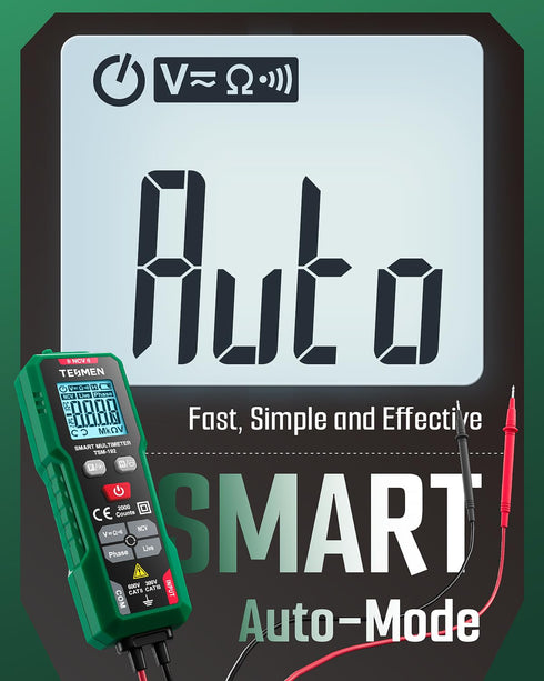 TSM-192 Handheld Digital Multimeter, Voltage Tester with Leads, Voltmeter Measures Phase, NCV, AC/DC Voltage, Resistance, Continuity & Live Wire f...