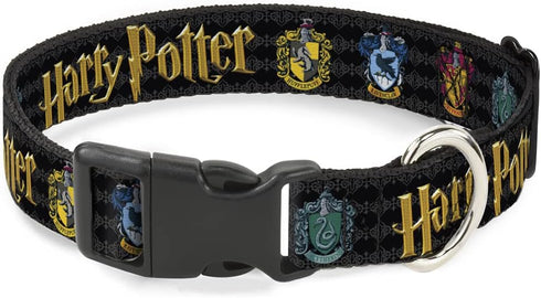 Dog Collar Plastic Clip Harry Potter Hufflepuff Ravenclaw Gryffindor Slytherin Black 11 to 16.5 Inches 1.0 Inch Wide...