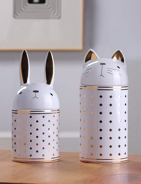 HAUCOZE Cat Cookie Jar Decorative Candy Jar with Lid Modern Arts Gifts Ceramic 8.1inch...