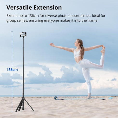 SYNCWIRE 53.5" Phone Tripod, Selfie Stick Tripod with Bluetooth Remote, All-in-One Aluminum Phone Tripod Stand for 4”-7” iPhone and Android Smartp...
