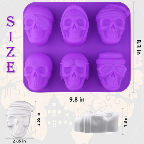Sakolla Large Skull Cake Pan Silicone Molds, 2 Pack 6 Cavity Halloween Skull CakeletChocolate Molds Candy Pizza Baking Molds Handmade Soap Tray...