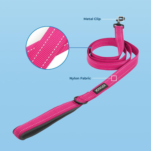 Voyager Reflective Dog Leash Collar Set with Neoprene Handle Supports Small, Medium, and Large Breed Puppies, Cute and Heavy Duty for Walking, Run...