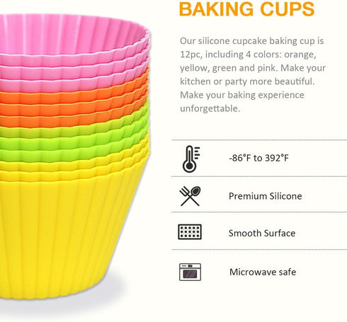 Extra Large Silicone Cupcake Baking Cups 12 Pack, 3.54 Inch Cupcake and Muffin Liners, Reusable Jumbo Silicone Baking Cups Easy to Clean, Great fo...