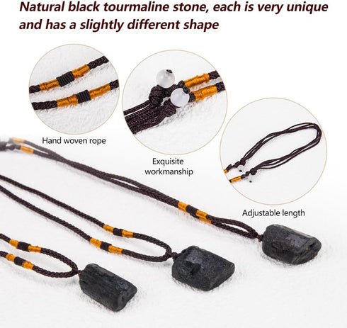 2Pcs Natural Black Tourmaline Stone Pillar Pendant Necklace Tourmaline Amulet Natural Free Form Crystal Healing Pendant...