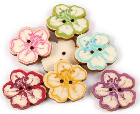 AKOAK 50 Pcs Natural Wood Decorative Button 2-Hole Retro Cute Little Tree Heart Flower Painted Button for DIY Crafts Scrapbook Sewing Craft Decora...