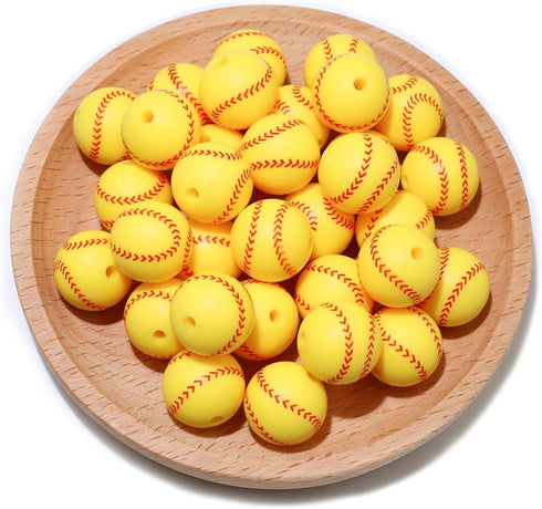 36pcs Silicone Beads for Pens Keychain Making 12mm 15mm Bulk Baseball Basketball Football Sport Focal Silicone Loose Beads Bracelet Necklace DIY C...
