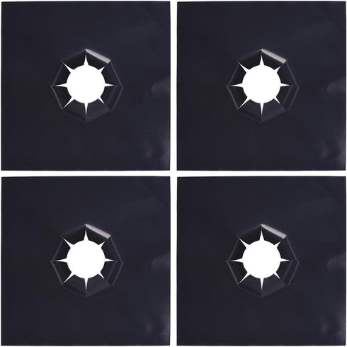 Non-Stick Gas Range Protectors - Reusable Aluminum Foil Gas Stove Burner Cover Protector Liner Clean Mat Pad - Set of 4 (black)