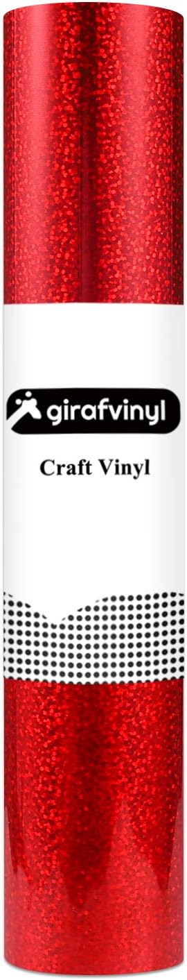 GIRAFVINYL Holographic Red Glitter Vinyl, -12” X 6ft Red Glitter Permanent Vinyl for Tumbler, Home and Car Decorations...