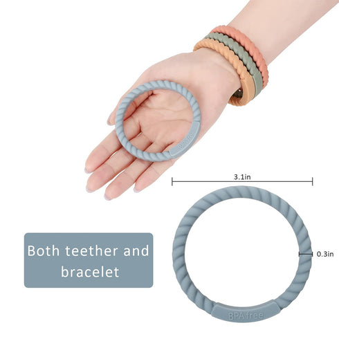 Socub Silicone Baby Teether Toy, 4 Pack BPA Free Soft Silicone Teether Bracelets for 3+Month babies, Wearable as Bracelets, Baby Chew Toy (Sage/Et...