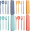 Plastic Travel Utensils, 4 Sets Camping Utensils Plastic Spoons and Forks Set Plastic Silverware, Portable Reusable Utensils Set with Case for Pic...