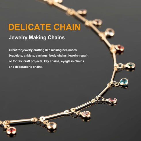 KYUNHOO Beautiful Dangle Glass Bead Chain for Jewelry Making 5M KC Gold Plated Brass Chain Roll with Lobster Claps and Jump Rings Necklace Bracele...