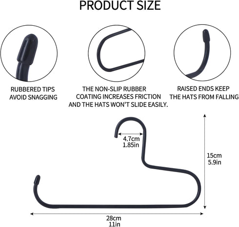 Hat Rack,Hat Organizer for Baseball Caps?2 Pack Metal Hat Holder for Closet,Baseball Cap Organizer Holds up to 20 Caps, Slip-Resistant Hat Hangers...
