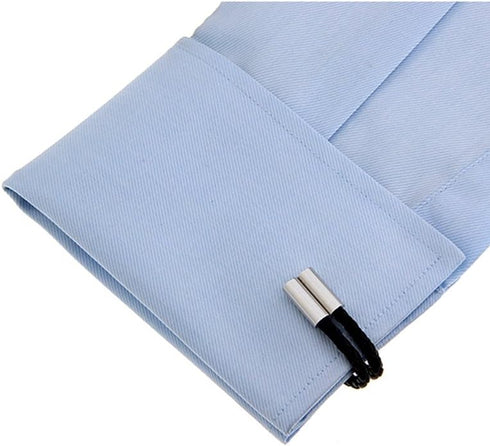 Black Leather Chain Men's French Shirt Unique Wedding Groom Cufflinks...