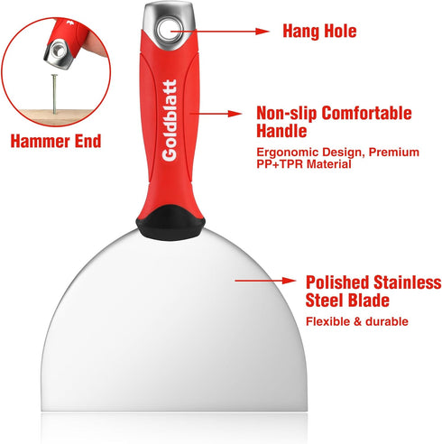 Goldblatt 6" Putty Knife, Stainless Steel Scraping Paint, Putty Knife Scraper with Hammer End, Soft Grip, Perfect for Drywall Repairing and Finish...