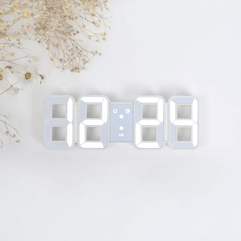 mooas 3D Pure Mini White LED Clock, Multi-Function LED Clock (Calendar, Alarm, Temperature) (8.5" White Table Alarm Clock)...