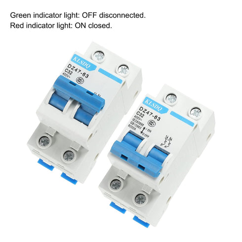 MECCANIXITY Miniature Circuit Breaker Low Voltage AC 32A 400V 2 Pole DIN Rail Installation DZ47-63 C32...
