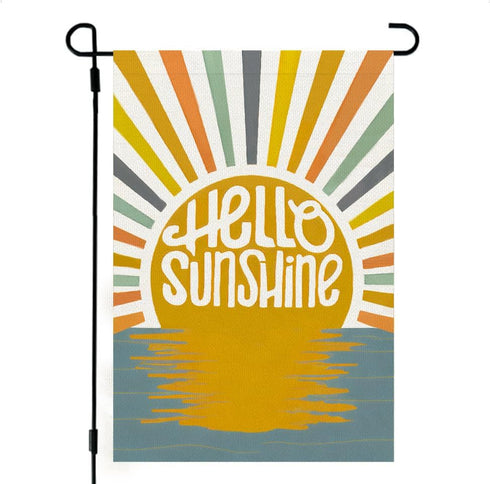 Summer Garden Flags for Outside, Hello Sunshine Garden Flag 12x18 Inch Vertical Double Sided Sunrise Burlap Small Seasonal Yard Decoration...