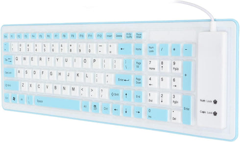 Sanpyl USB Wired Keyboard, 103 Keys Foldable Silicone Keyboard Waterproof Mute Fadeless Roll Up Foldable Keyboard for PC Laptop(Blue)...