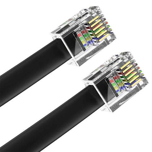AmzDeals 4-Pack 4 inch Black RJ12 6P6C Male to Male Straight Wired Cable, Pro Grade Data and Voice Phone Line Cord - Made in USA...