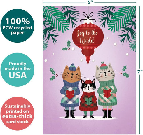 Tree-Free Greetings Holiday Card with Matching Envelope, Eco Friendly, Made in USA, 100% Recycled Paper, 5 x 7, Cat Carolers (GO65763)...