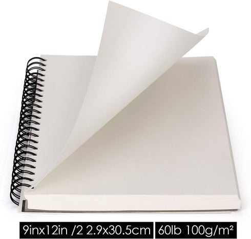 AGPTEK Sketch Book, Art Sketch Book 9''X12", 2 Packs (68lb/100g), Spiral Bound with Easy-to-Remove Pages, Great for Artists, Writers & Illustrator...