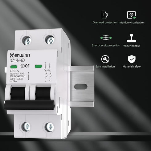 Miniature Circuit Breaker 120V/240V ac circuit breaker 2Pole 32Amp smart circuit breaker DIN Rail Mount for Marine power systems,solar photovoltai...