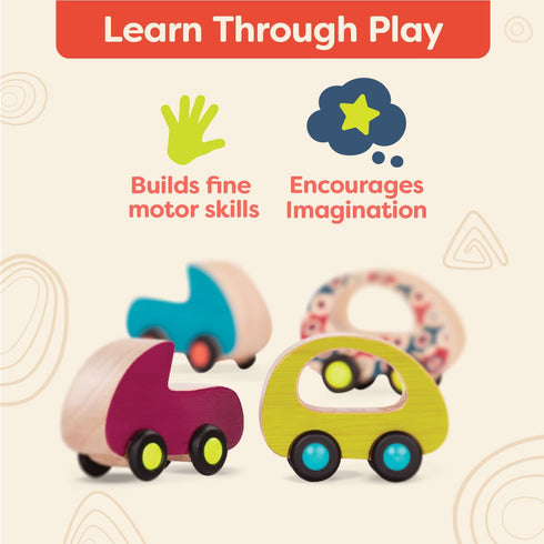 B. toys- 6 Little Wooden Toy Cars- Free Wheee-Lees- Vehicles- Colorful Car Play Set for Toddlers, Kids- 1 Year +...