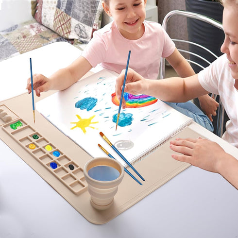 Silicone Painting Mat with Cup and Palette Removable, 20"X16" Thick Silicone Art Mat for Craft with Raised Edge, Artist Creator Mat Silicone for R...