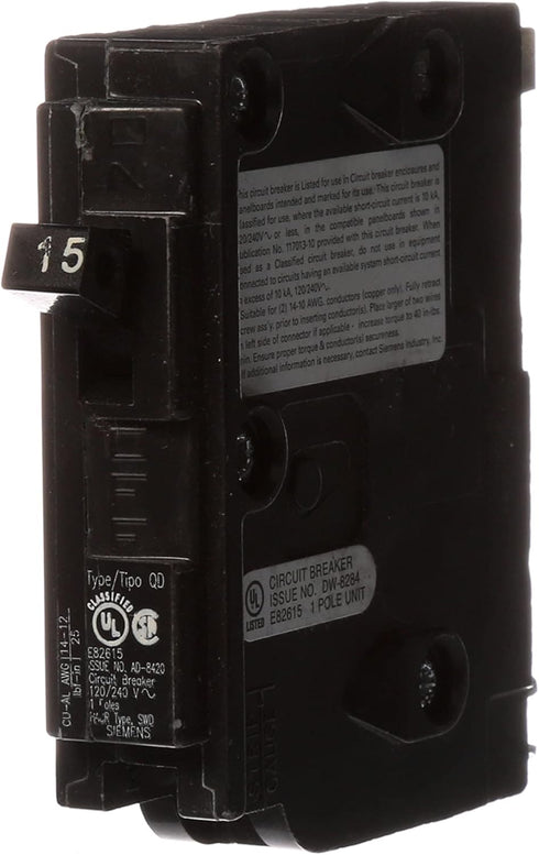 Siemens -HI 15-Amp Siemens D115 QO Replacement Single Pole Circuit Breaker, shown in The image...