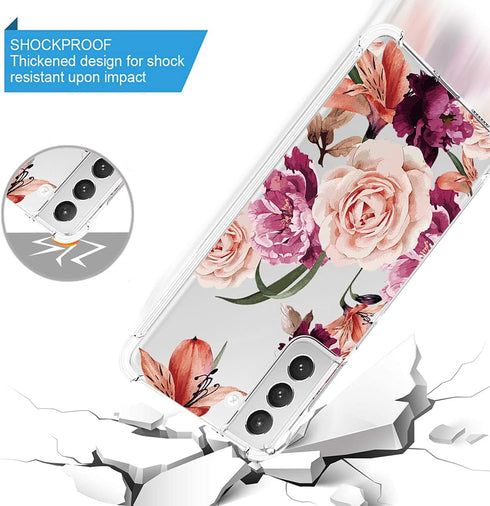 Case for Galaxy S21 FE 5G, Samsung S21 FE 5G Case for Girls Women, Clear Floral Soft Flexible TPU Slim Phone Protective Case Cover for Samsung Gal...