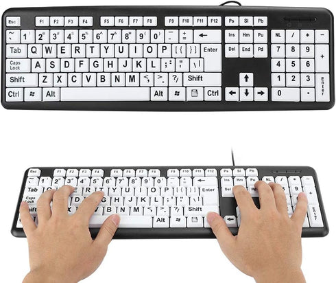Elderly Keyboard, 104 Keys QWERTY Layout Keyboard Large Font Print USB Wired Keyboard Standard Full Size Computer Keyboard for Old People(1.35M Ca...