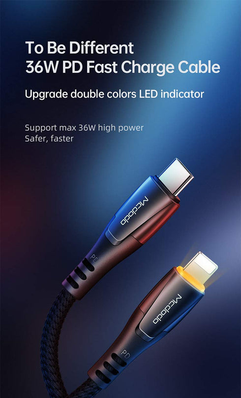 mcdodo Power Off/On LED Smart Auto Disconnect 18W PD Fast Charge Cord Nylon Braided Sync Charge USB Data 6FT Cable Compatible 14/13/12/11 Pro Max ...