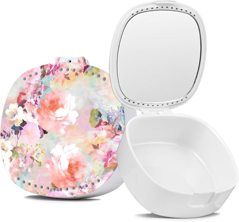 Retainer Case,Mouth Guard Case,Denture Case,Orthodontic Aligner Case With Mirror and Ventilation Holes Night Guard Case,Pink Flower...