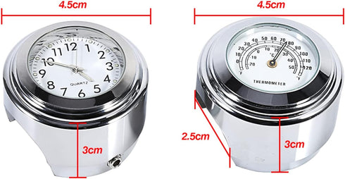VGEBY Motorcycle Handlebar Clock, 7/8" 1" Motorcycle Handlebar Dial Clock & Thermometor Waterproof Glossy for Cruiser Chopper(Pack of 2)...