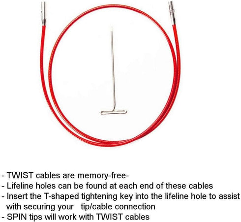 ChiaoGoo Twist Red Lace Cable Large 30-Inch (75cm) Fits US 9, 10, 10.5, 11, 13, 15 Interchangeable Knitting Needle Tips, Includes Tightening Key, ...