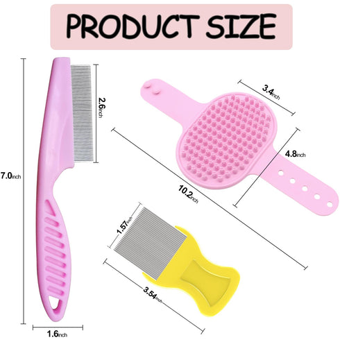 4Pack Pet Grooming Brush Kit, Aoche Dog Bath Brush Flea Comb for Dogs Pet Shampoo Brush Soothing Massage Rubber Comb Flea Lice Comb Cat Tear Stain...