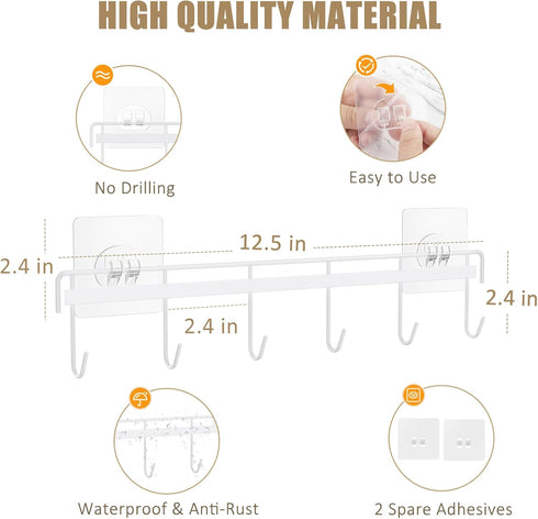Kitchen Utensil Rack Wall Mount, White Adhesive Kitchen Utensil Hanger No Drilling Kitchen Utensil Holder Space Saving Kitchen Wall Hooks for Kitc...