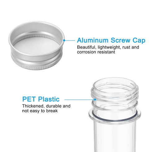 PATIKIL 100ml Plastic Test Tubes with Screw Caps, 6Pcs 160x33mm Tubes for Scientific Party Decoration Candy Bead Storage Bath Salt Lab Use, Silver...