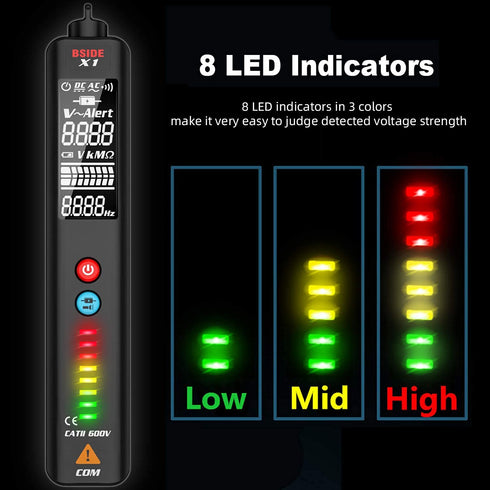 BSIDE EBTN LCD Voltage Detector, 3-Line Display Non-Contact AC Voltage Tester Pen, Adjustable Sensitivity, Dual Range 6V-1000V/90V-1000V Electrici...