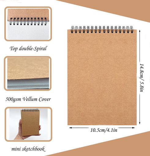 Generic 3 Pack Journal Mini Sketchbook A6, 160gsm Thick Drawing Paper, Thickened Bottom Pad, Top Spiral Mixed Media Sketch Book, Acid Free Waterco...
