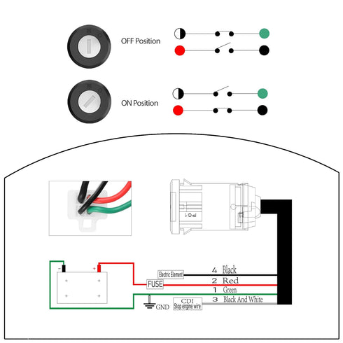 RUTU 4 Wires Ignition Switch Key, 4 Pin Ignition Switch Key Set Replacement for 50cc 110cc 125cc ATV, Quad, Dirt Bikes, Scooters, Chinese Electric...