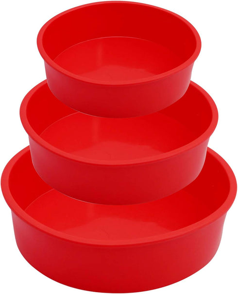 Round Cake Pans Silicone Molds for Baking, Red, Set of 3, Bakeware Pan for Layer Cakes, Cheese Cakes, Bread, Chiffon and Rainbow CakeNonstick&Quic...