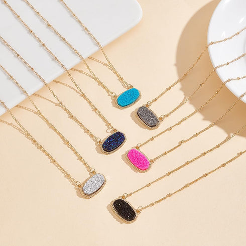6PCS Faux Druzy Stone Necklace Simulated Druzy Pendant Necklace for Women Colorful Sparkly Oval Stone Necklaces Christmas Valentine's Day Jewelry ...