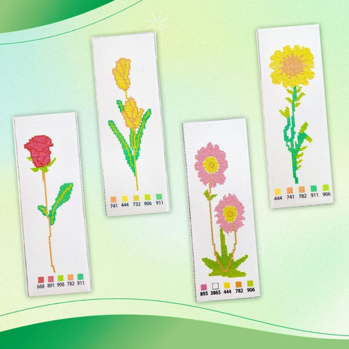 NBEADS 4 Sets 4 Styles Cross Stitch Bookmark Kits, Flower Pattern Cross Stitch Kits DIY Stamped Embroidery Bookmarks with Needle-Threading Device ...