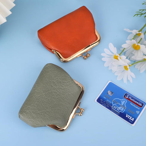 Oyachic 2 Packs Leather Coin Purse PU Car Change Holder Kiss lock Change Pouch with Clasp Vintage Wallets Small Money Bag For Men & Women (Green+B...