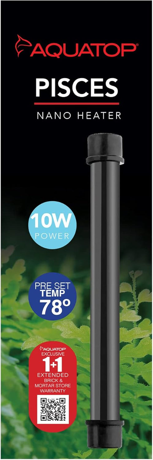 Aquatop 10W Pisces Nano Heater - Fully Submersible for Nano Fish Tanks Up to 3 Gallons, Preset 78F Electric Thermostat, Heat-Resistant Water Heate...