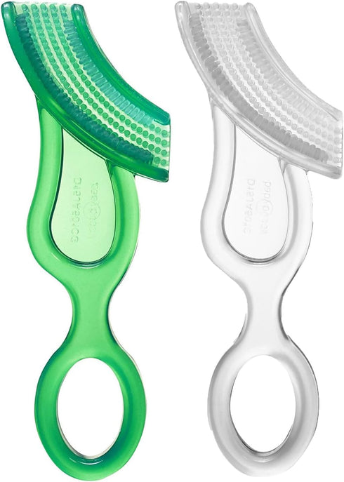 Brilliant Oral Care Baby’s First Toothbrush, Smooth Silicone Bristles Gently Clean Tender Teeth and Gums, for Ages 4+ Months, Green + Clear, 2 Pac...