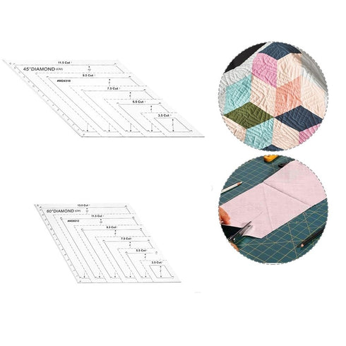 4Pcs Quilting Ruler, Handmade Quilting Templates, 60 Degree Triangle and Diamond, 45° Diamond, Hexagon Templates, Patchwork Sewing Craft Ruler for...